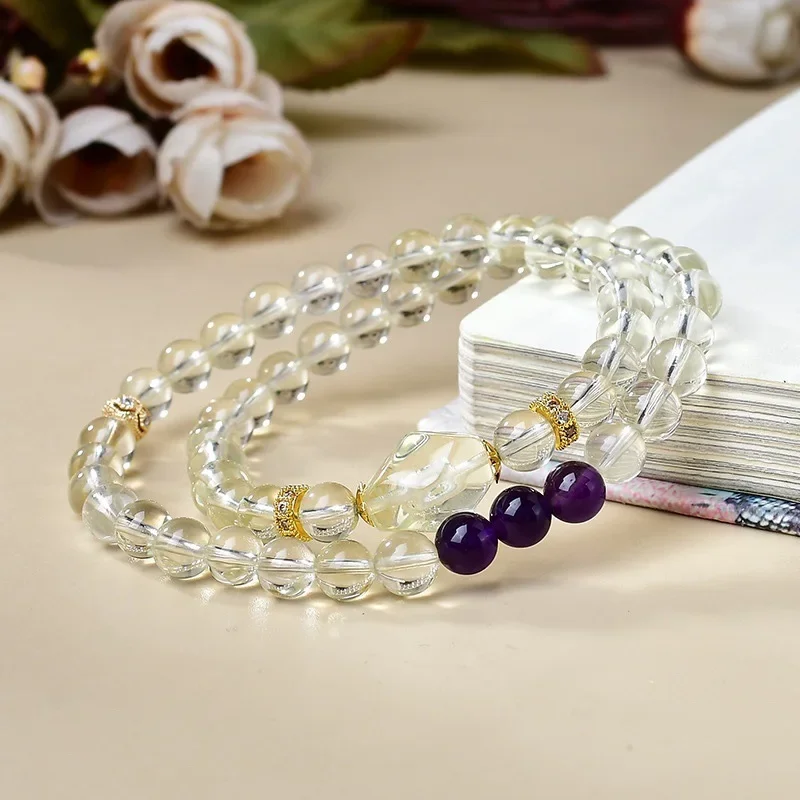

Natural White Crystal Double Circle Bracelet Women's Light Luxury Fashion Lucky Bracelet ，Gift