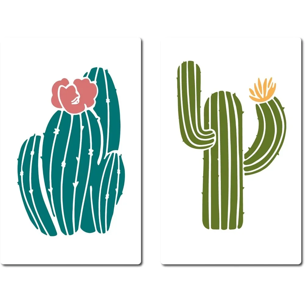 2 Styles Cactus Stencils 20 * 30cm Desert Themed Stencils Reusable Summer Cacti Stencils Sign Square Stencil for making kit