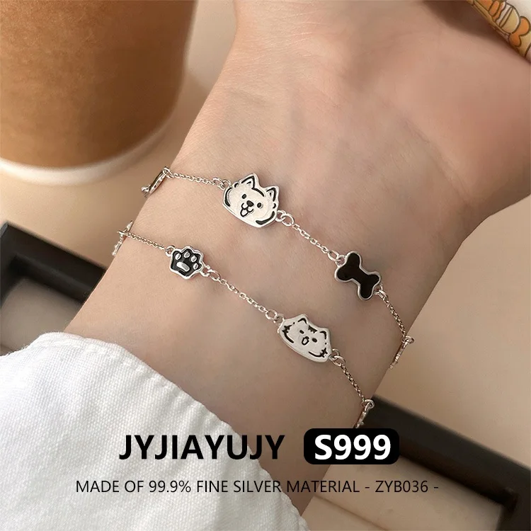 

JYJIAYUJY 100% Whole Fine Silver S999 Charm Bracelet Cartoon Style Couple Cats And Dogs Fashion Woman Jewelry Gift Use ZYB036