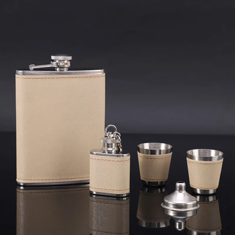 8oz 2 flasks Portable Flagon Hip Flask set with cups filter for Whiskey Vodka Wine Pot Alcohol gift package Drinking Bottle