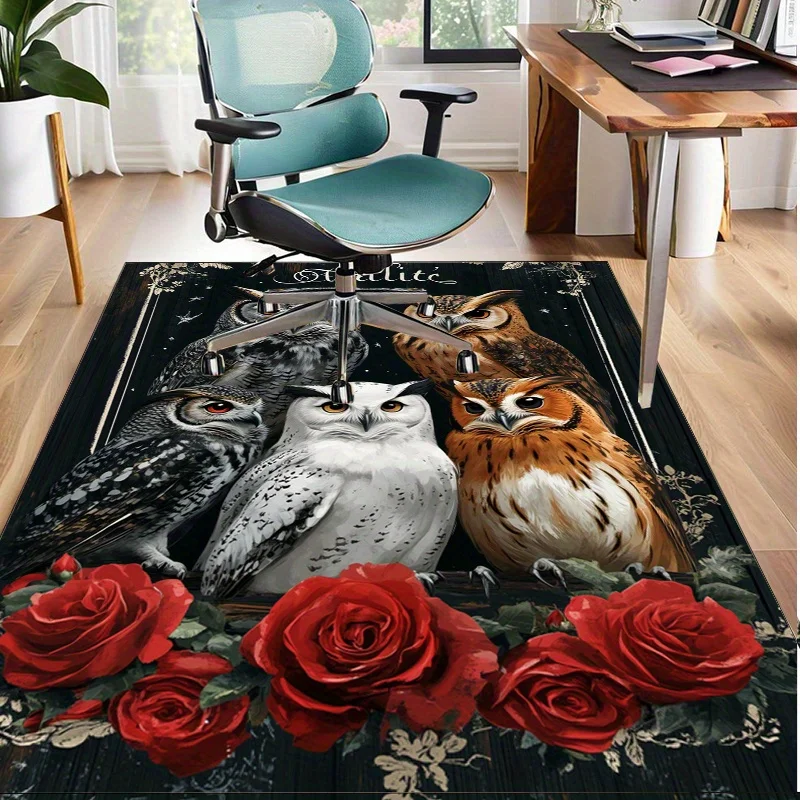 

Коврик с изображением совы-трио с красными розами, очаровательные ковры с принтом птиц для уютных спален, самые продаваемые аксессуары для спальни, нескользящий ковер