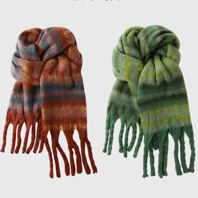 Korean Fashion Winter Imitation Cashmere Long Scarf Student Neck Thick Warm Shawl Women Popular Tassel Scarf Blanket Thickening