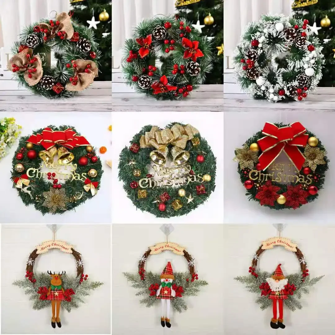 

Christmas Wreath with Pinecones Red Berries Ribbon Snowflake for Front Door Christmas Party Decor Winter Outdoor Indoor