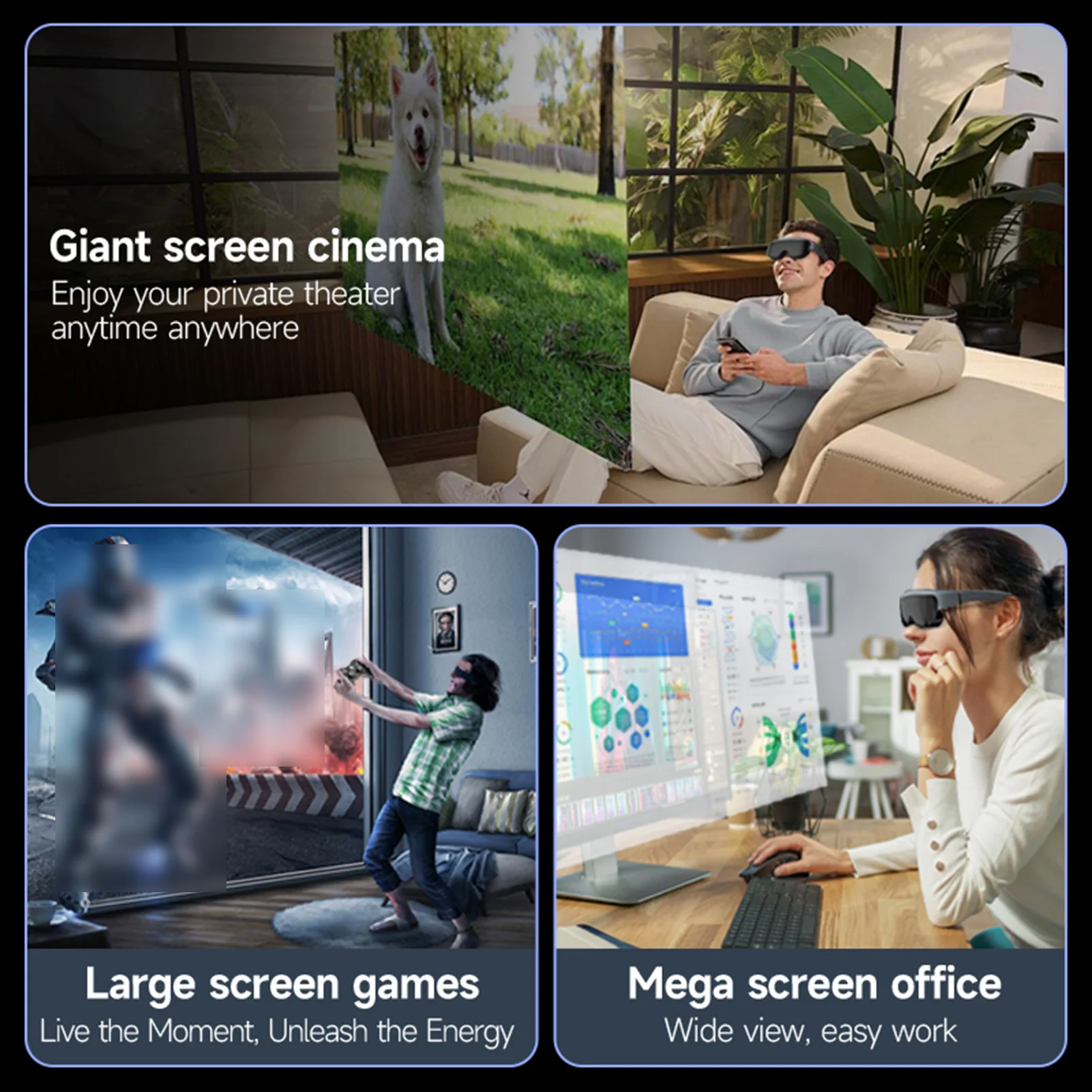 Modern Smart Glasses with 400-inch Virtual HD Screen Video Player Glasses 0-600° Myopia Adjustment OLED Display Built-in Speake