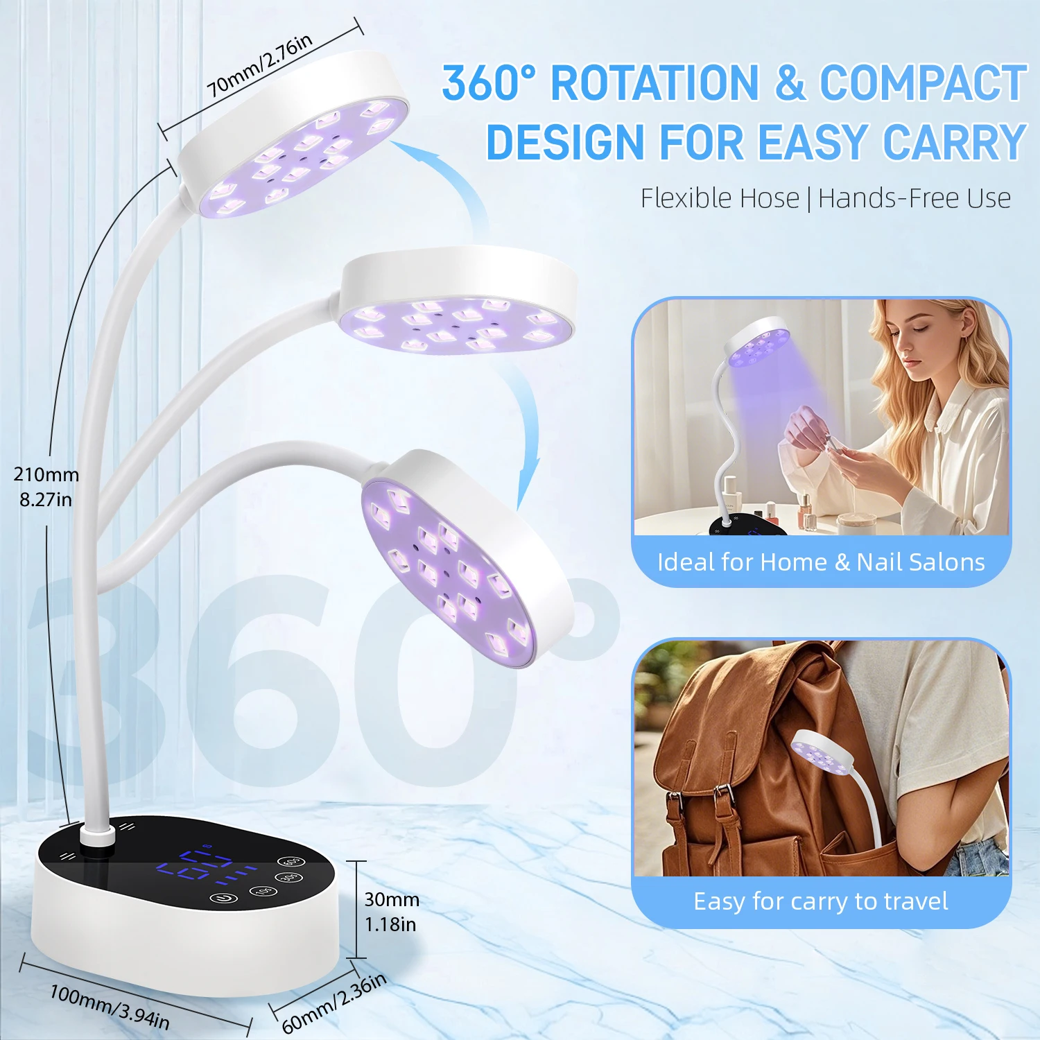 Professional Nail Lamp LED UV Nail Dryer Auto Sensing Touch Control Fast Drying Nail Light 360 Bendable Table Lamp For Salon