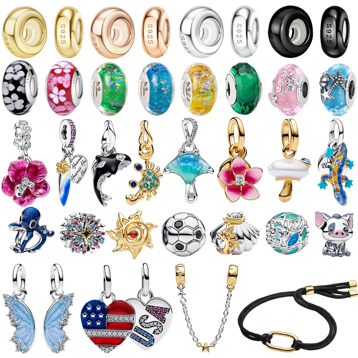 

New Original 925 Sterling Silver Charms Fish Pearl Shell Beads Murano Ring Pendant Bracelets Necklaces Womens DIY Jewelry Gift