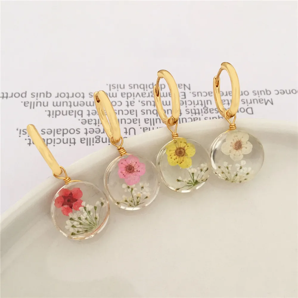 Unique Dried Flower Earrings Women Fashion Colorful Real Floral Earrings Creative Resin Epoxy Immortal Flower Earrings Jewelry