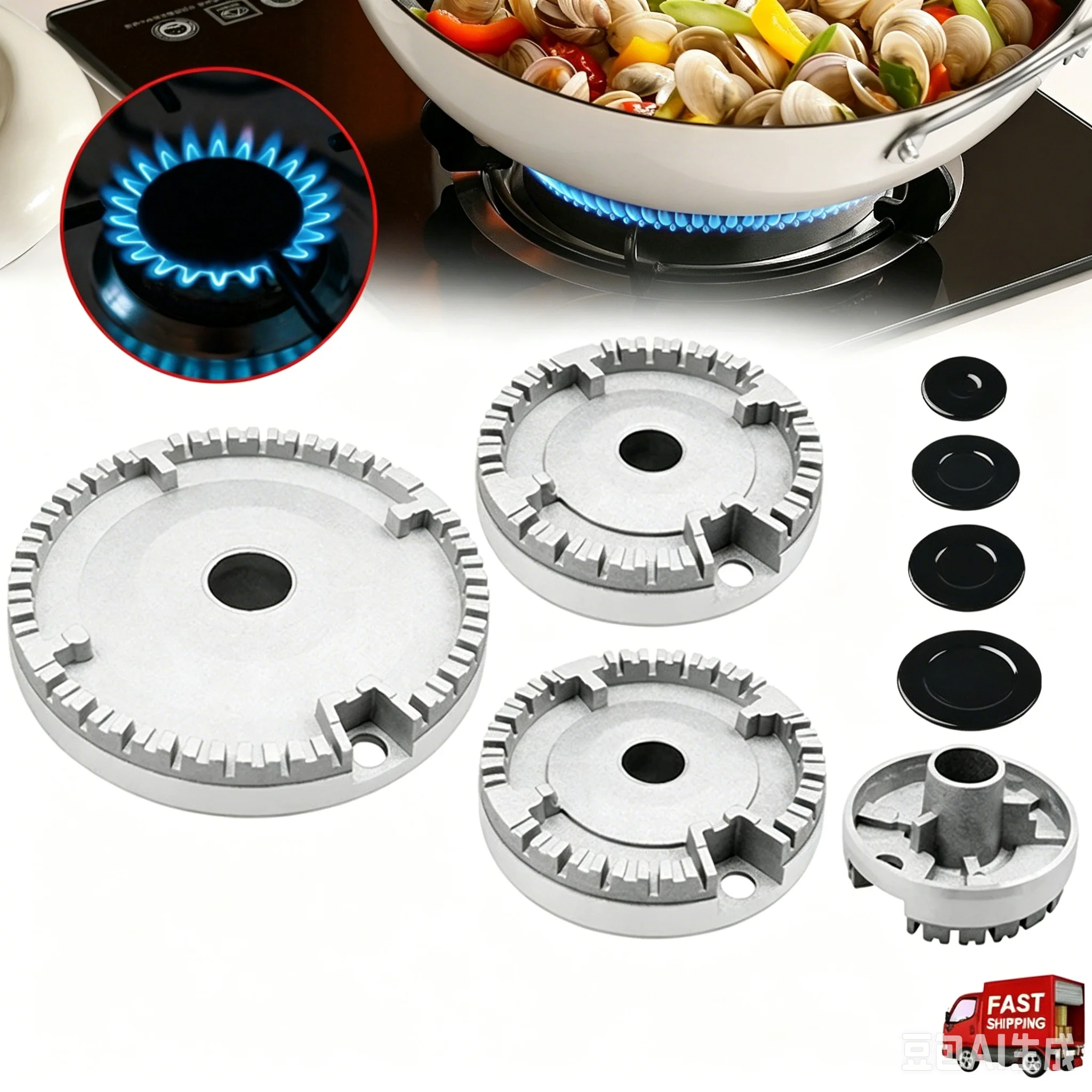 4Pcs Universal Gas Stove Burner Cap Flame Spreader Crown Set Fit Most Burner Lid