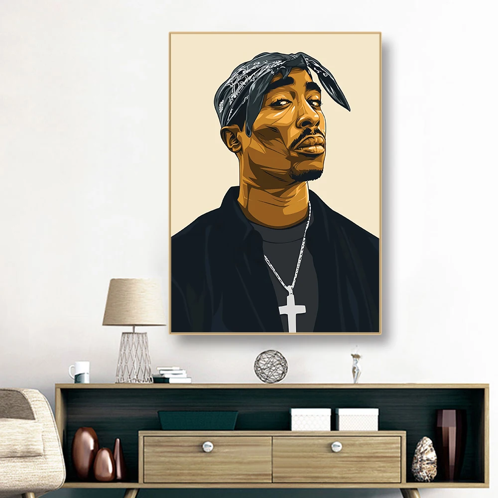 لوحة هيب هوب المغني 2pac لرسومات الحائط من القماش على طراز أساطير الراب توباك وطباعة صور لتزيين غرفة المعيشة هدايا المشجعين #3