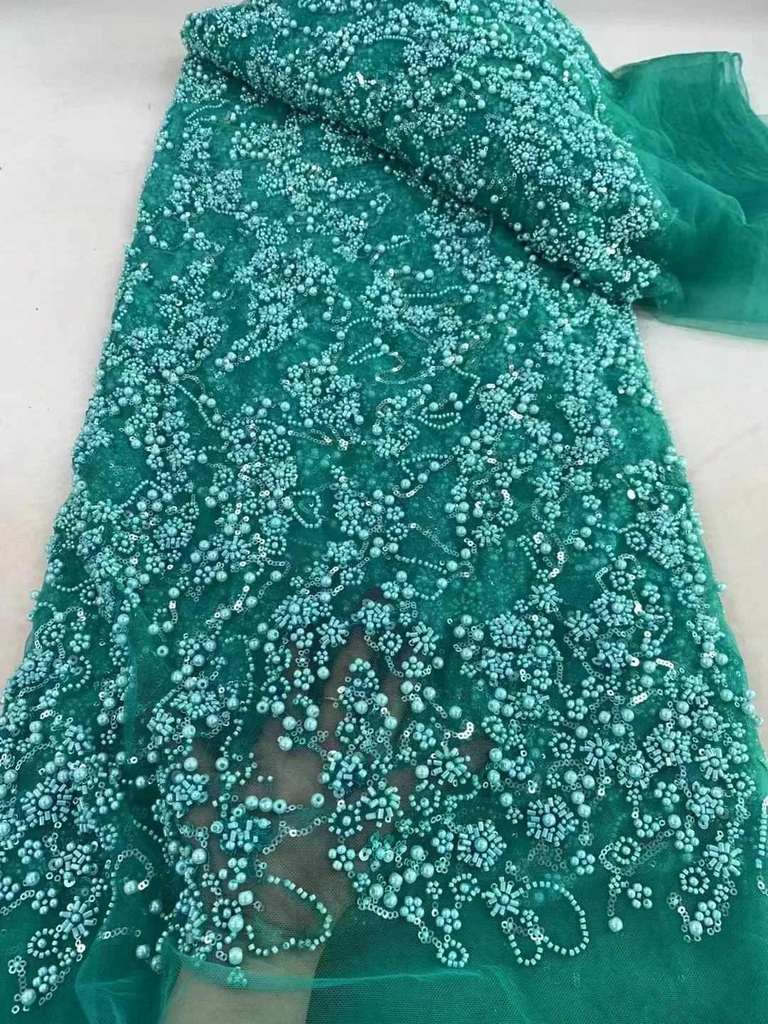 

Luxurious Nigerian Handmade Beads Lace Fabric 2024 High Quality Sequins Beaded Embroidery African French Lace Fabric For Dress