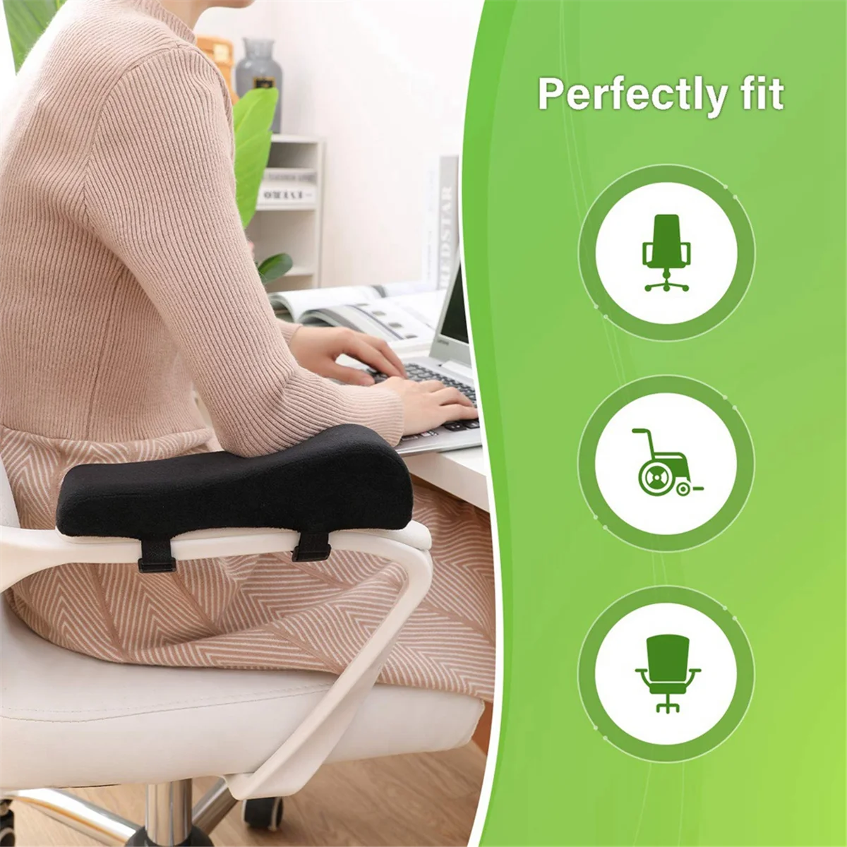 Chair Ergonomic Armrest Cushions Pressure Relief with Memory Foam Armrest Pads 2-Piece Set of Chair