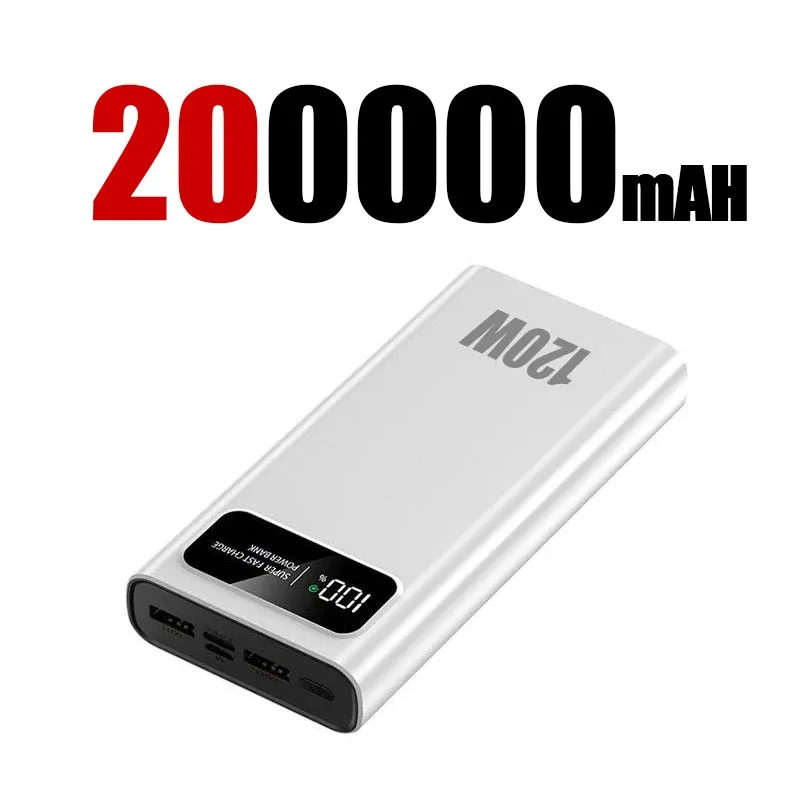 200000 mAH 120 W Power Bank Super szybkie ładowanie baterii Cyfrowy wyświetlacz o dużej pojemności Power Bank dla Iphone 15 14 Xiaomi Samsung