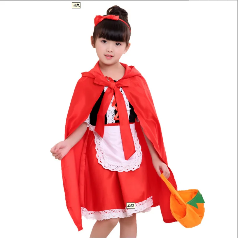 2022 Little Red Riding Hood Costume Cape Halloween Capelet Cosplay Princess Cloak for Fantasia Party Girls Fancy Dress Up Cloak