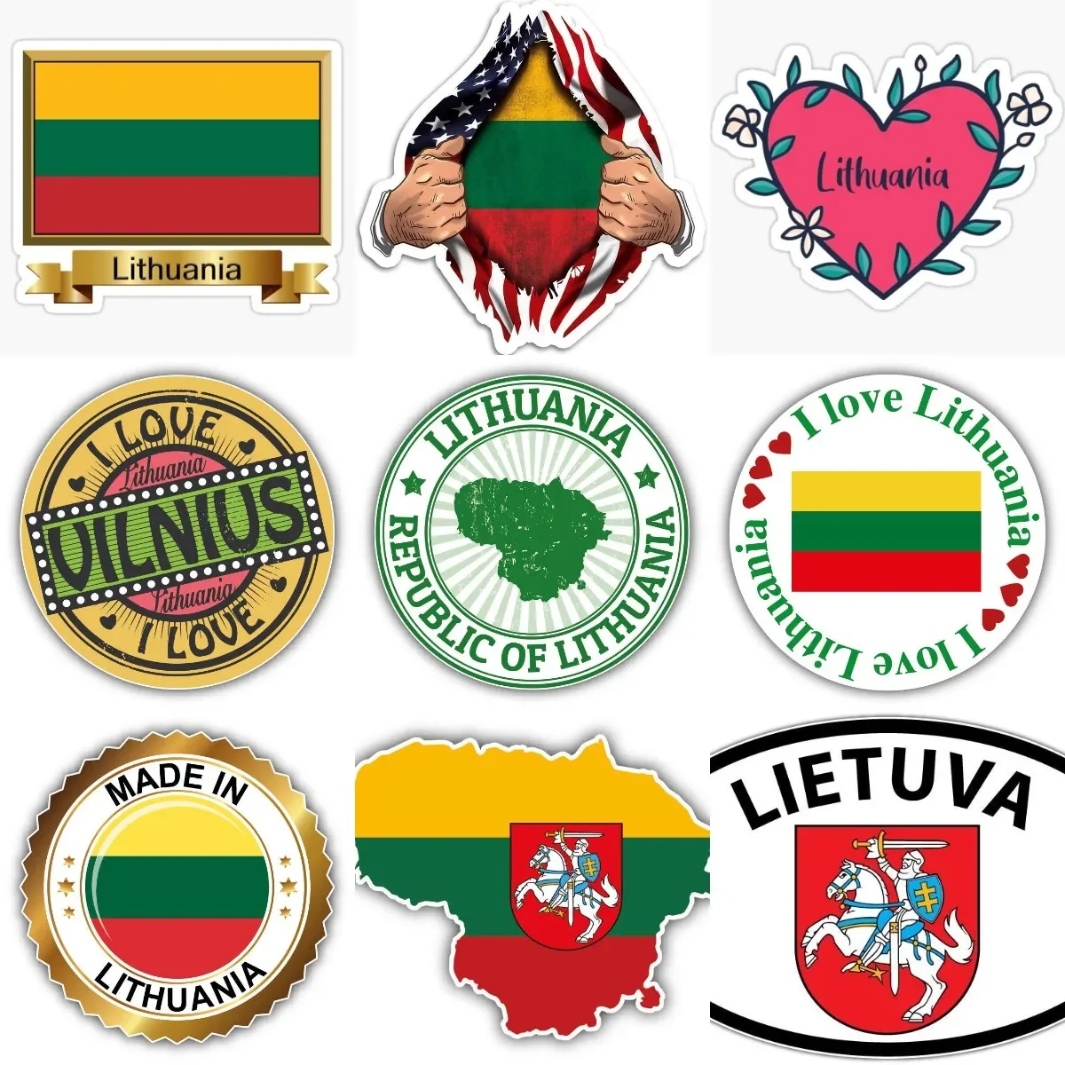 Lithuania Flag Map National Emblem Sticker for Covered Scratch Decorate Truck Van Car Wall Room Window Bicycle Off-road Helmet