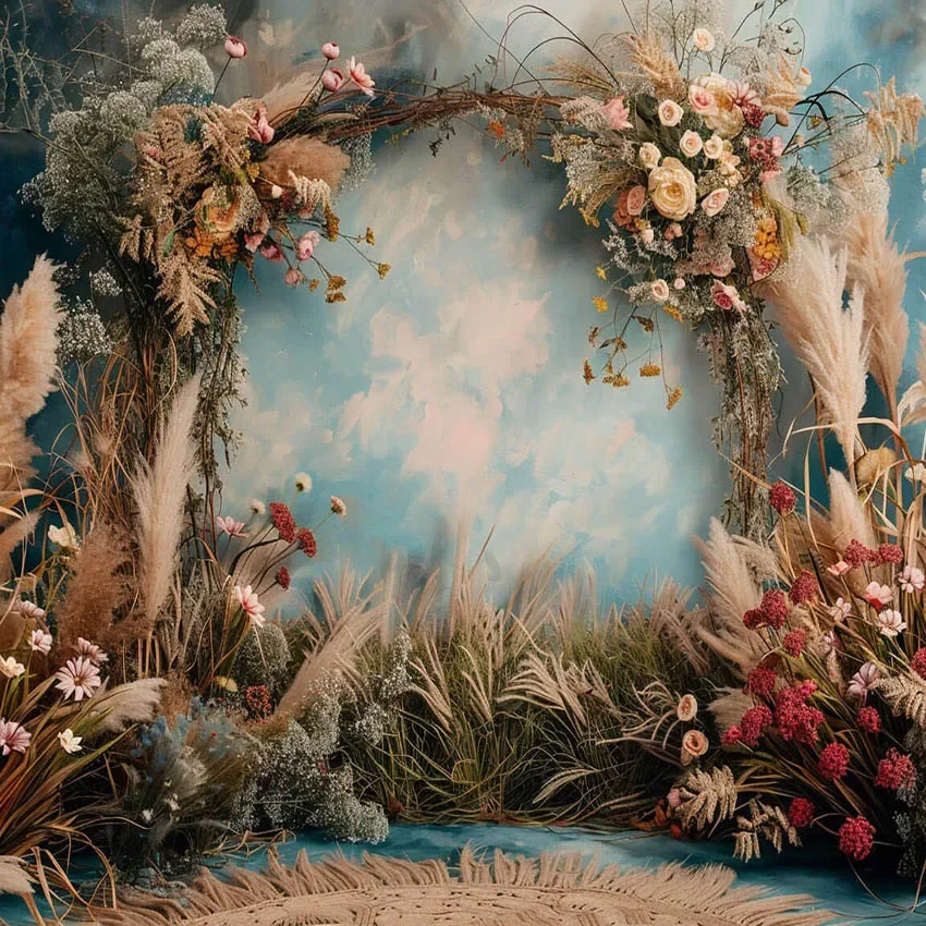 Mehofond 사진 배경 보호 팜파 아치 꽃 벽, 성인 생일 결혼식 출산 초상화 장식 배경, 사진 스튜디오