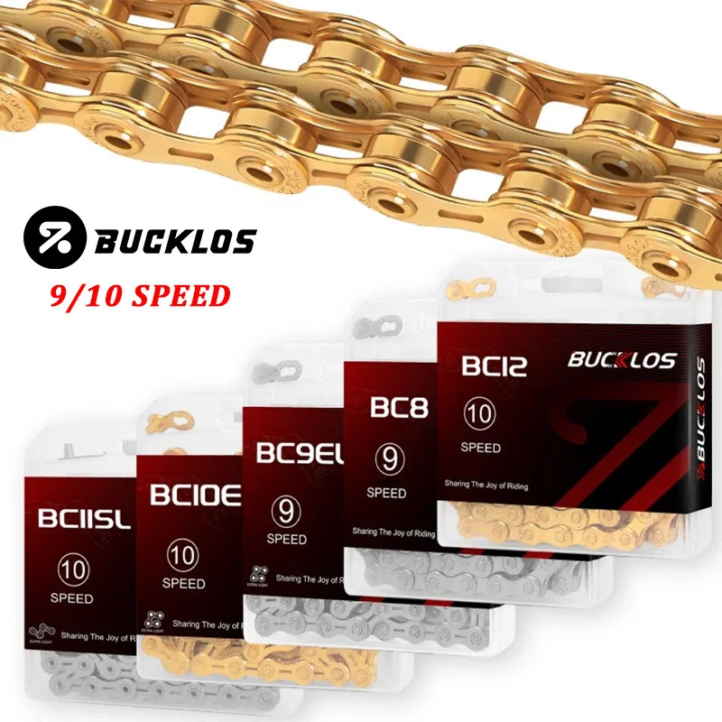 

BUCKLOS Bicycle Chain 9v 10v Original MTB Chain with Magic Link EL/SL Gold/Silver Durable Mountain Road Bike Chains