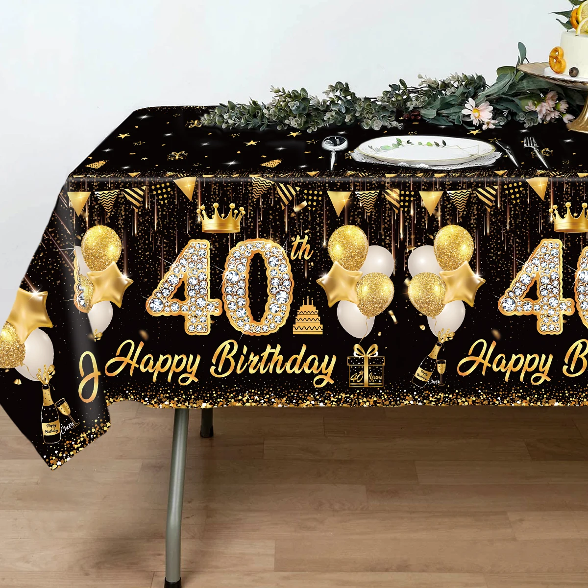 Black Gold Birhtday TableCloth Happy 40th 50th 60th Birthday Party Decoration Adult 40 50 60 Year Old Birthday Party Supplies