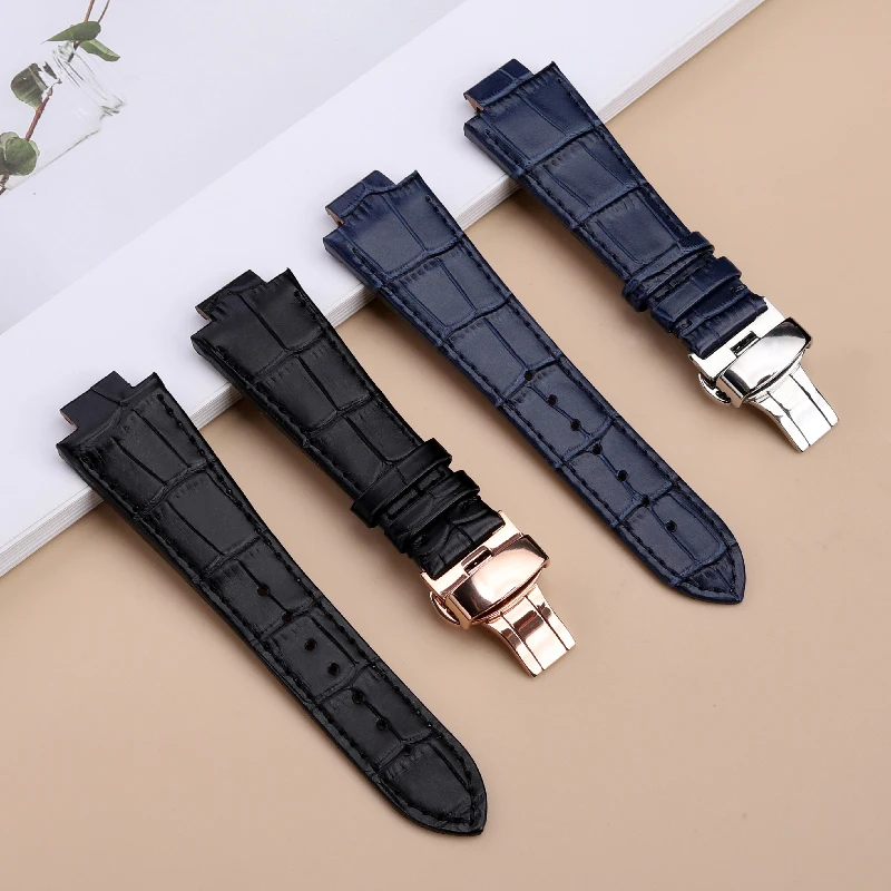 Black Blue Special Leather Watch Strap For Maurice Lacroix AIKON Series AI1018 Cowhide Watchband for Men Butterfly Buckle Strap