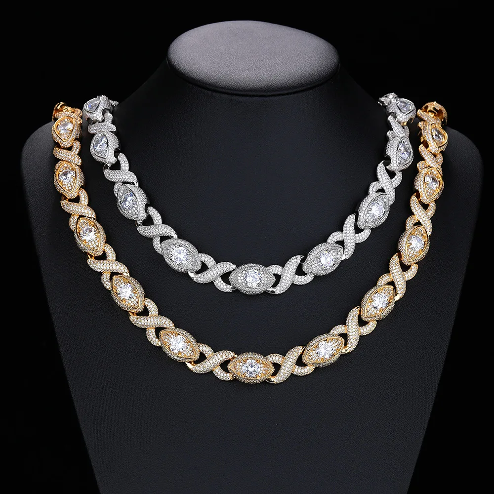 15mm Infinity Sauron Eye Design Link Chain Necklace Hip Hop Jewelry Men Fashion Iced Out CZ Necklaces Women Choker Fine Jewelry