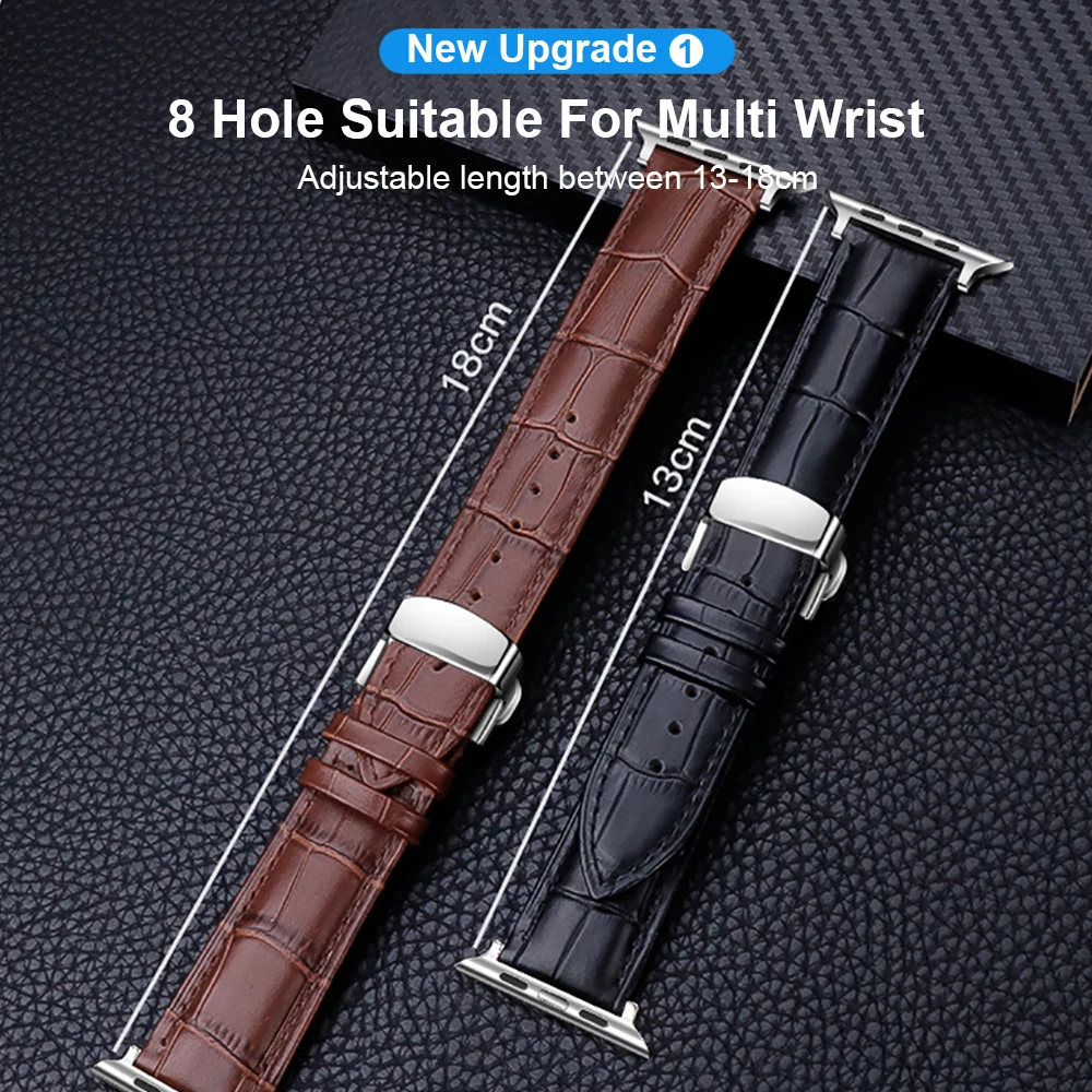 Butterfly Buckle Genuine Leather Strap For Apple Watch Band Ultra 8 7 6 SE 5 4 Watchband For iWatch 49mm 45mm 41mm 44mm 38 40mm