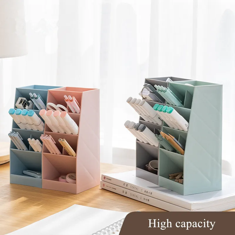 Multifunctional Large Capacity Desk Pen Holder Pencil Makeup Storage Box 4 Grid Desktop Organizer Stand Case Office Stationery