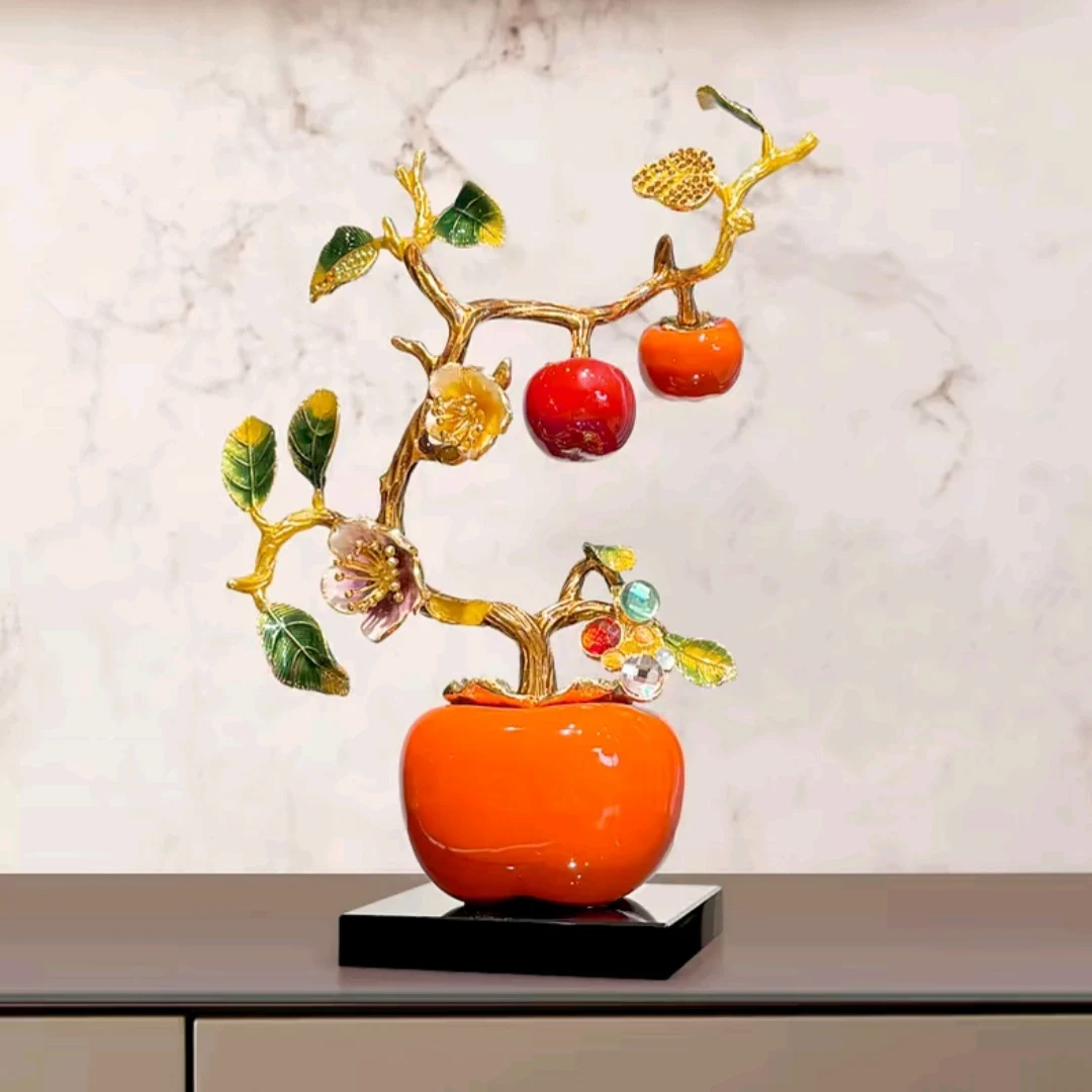 New Chinese-style persimmon Ruyi ornament enamel color living room entrance wine cabinet decoration