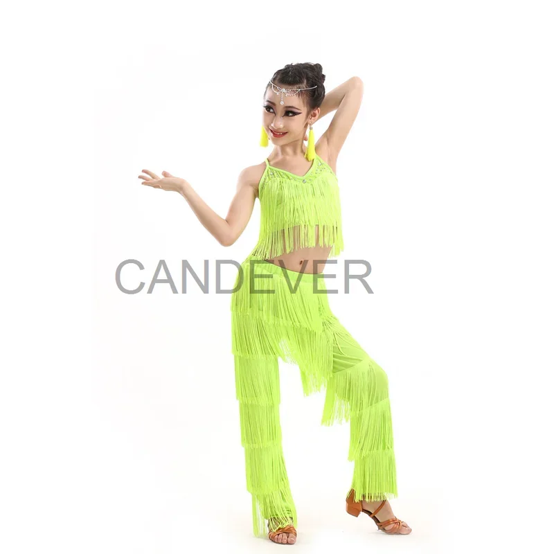 Latin Dance Dresses For Sale Ballroom Fringe Tassel Dress top and Pants Sequin Fringe Salsa Samba Costume Kids Children Girls