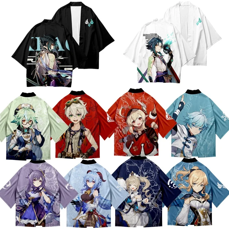 Jaqueta solta de anime de impressão 3D, capa de cosplayer, traje Haori verão Cosplay Xiao Kimono Tops, cardigan para homens