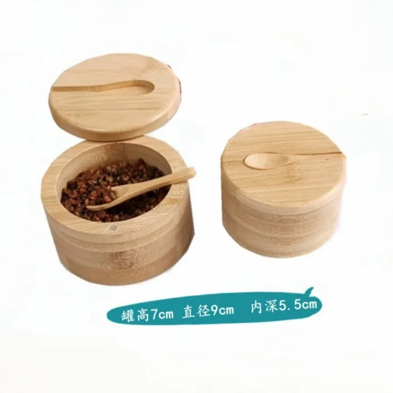 Salt Seasoning Jars Pepperjarcondiment Box Bowl Storage Pot Set Wood Sugar Container Holder Lid Function Multi Bowls Can