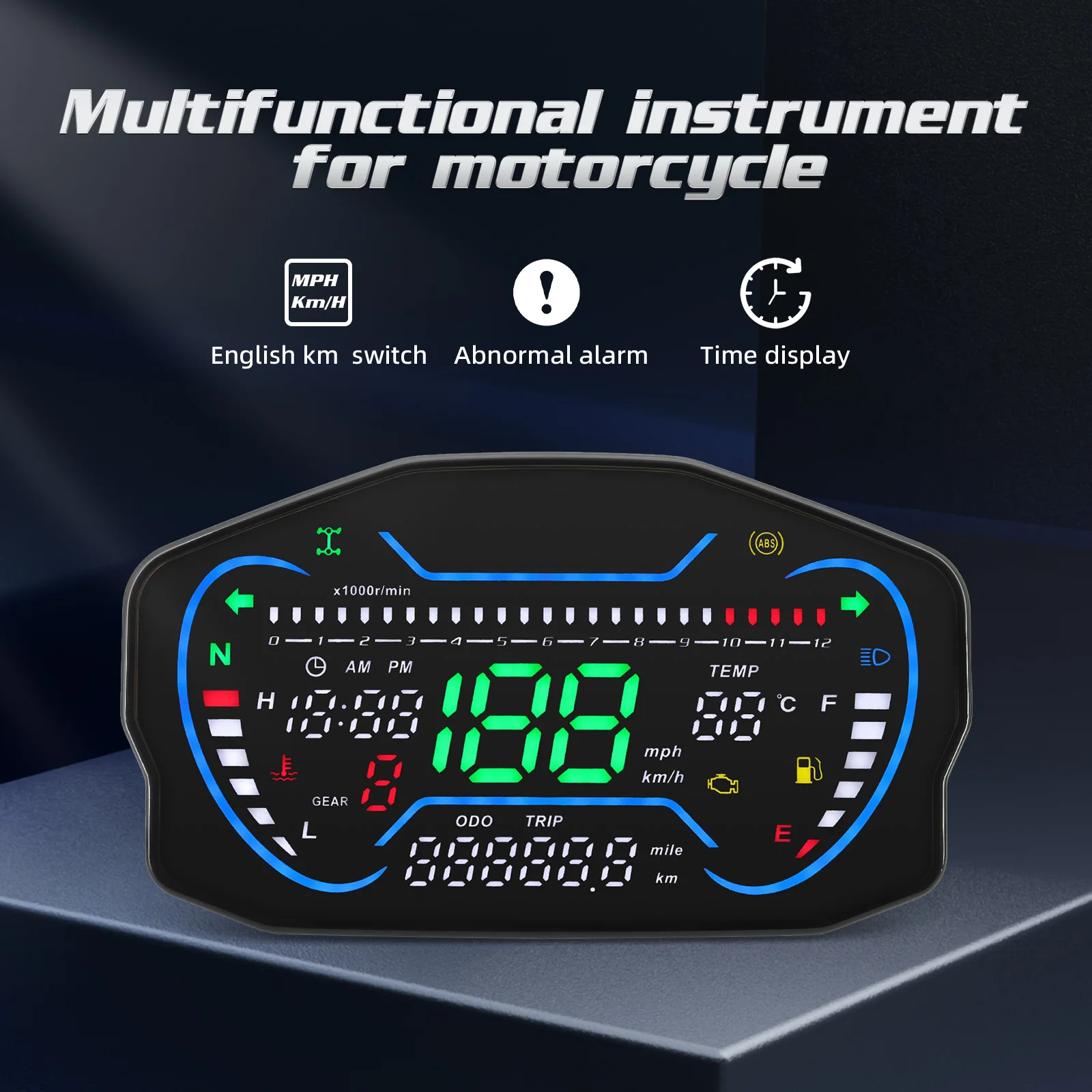 Strumento digitale per moto Misuratore multifunzionale + sensore 0~12000R/min Velocità Temp Orologio Misuratore di carburante ODO Viaggio RPM ABS Personalizzato