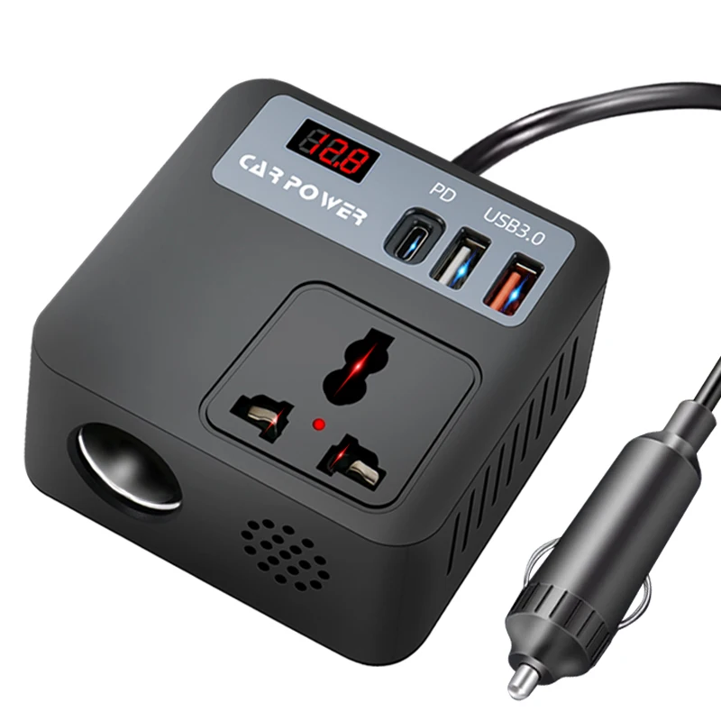 QC3.0 Fast Charging 150 Watt Car Inverter DC 12V24V Inverter USB Port Dual Car Power Inverter Adapter for Vehicles