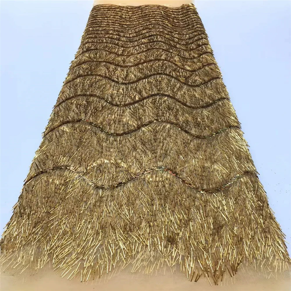 2025 African Sequins Lace Fabric 5 Yards High Quality Tassels French Nigerian Groom Lace Fabric For Sewing Dress Wedding Party