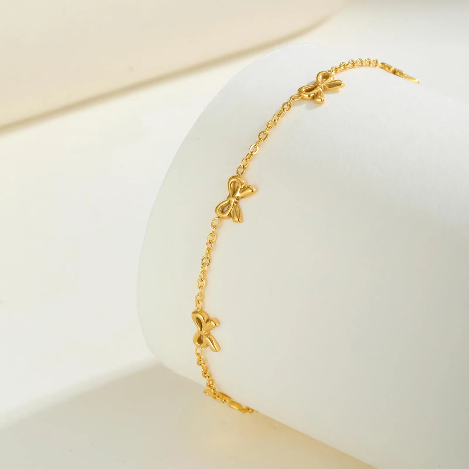 الحد الأدنى Bowknot سوار للنساء، الذهب اللون الفولاذ المقاوم للصدأ شقة رولو سلسلة القوس أساور، هدايا مجوهرات العصرية مقاوم للماء #1