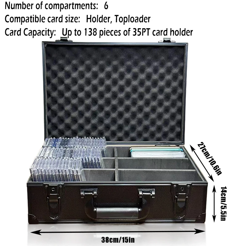 Aluminum Alloy Trading Card Storage Box, 6 Rows Trading Card Case For Sports Card Holders Toploaders Storage Case