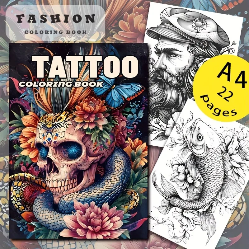 New Hot Selling A4 Tattoo Skull Adult Coloring Book, Easy Simple Graffiti Fill-in Notebook