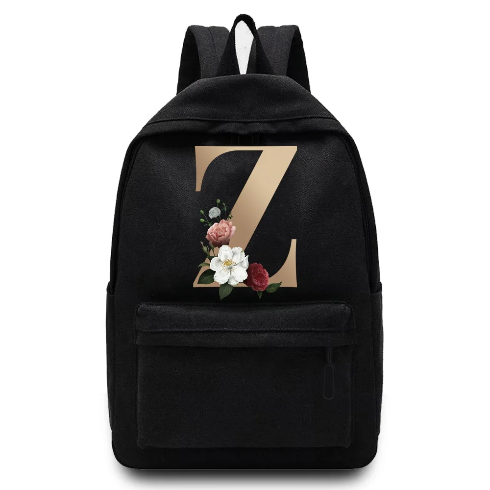 Unisex Canvas School Bag para Mulheres, Designer Shoulder Bag, Nome Padrão Impresso Mochila, Sport Bag, Gold Letter, Laptop Backpack