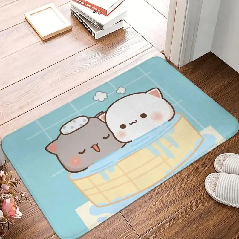 Mochi Cat Peach and Goma Front Door Floor Entrance Mat Interior Kitchen Bathroom Bedroom Rug Living Room