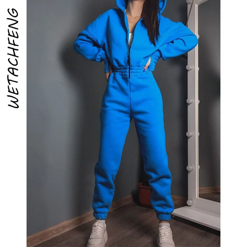 Jumpsuits Women Solid Long Sleeve Hooded Zipper Sexy Slim Overalls One Piece Outfits Fleece Winter Autumn Sports Rompers Clothes