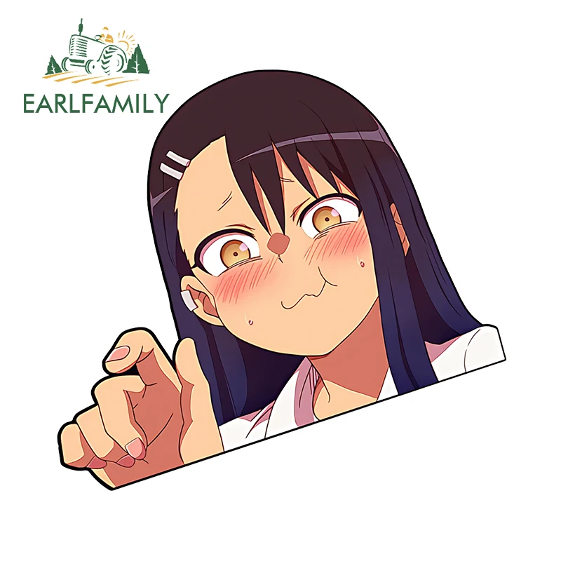 

EARLFAMILY Hayase Nagatoro Chibi Peeker Car Stickers Anime Blush Popular Girl Interesting Decals Scratch Proof Glass Accessories
