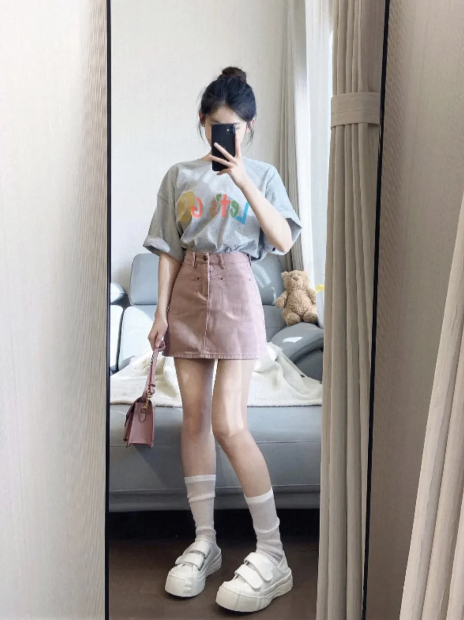 Dopamine Style Clothes Wear 2023 Summer New Cotton Top Denim Short Skirt Fashion Two-piece Suit