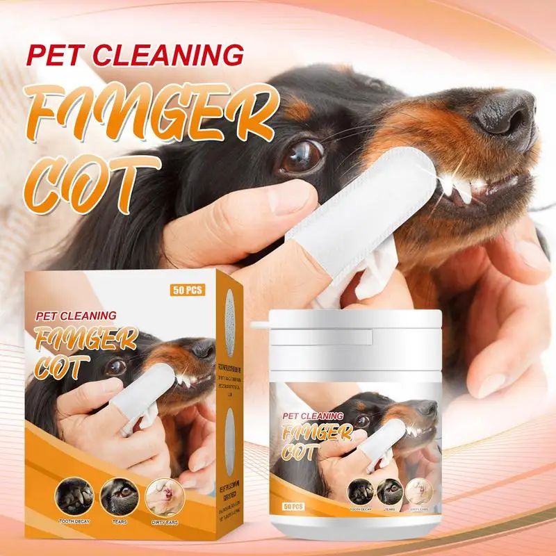 50Pcs Finger Wipes Pet Cleaning Teeth Wipes Cat Dog Oral Calculus Teeth Cleaning Tartar Removing Finger Wipes Dog BrushCat