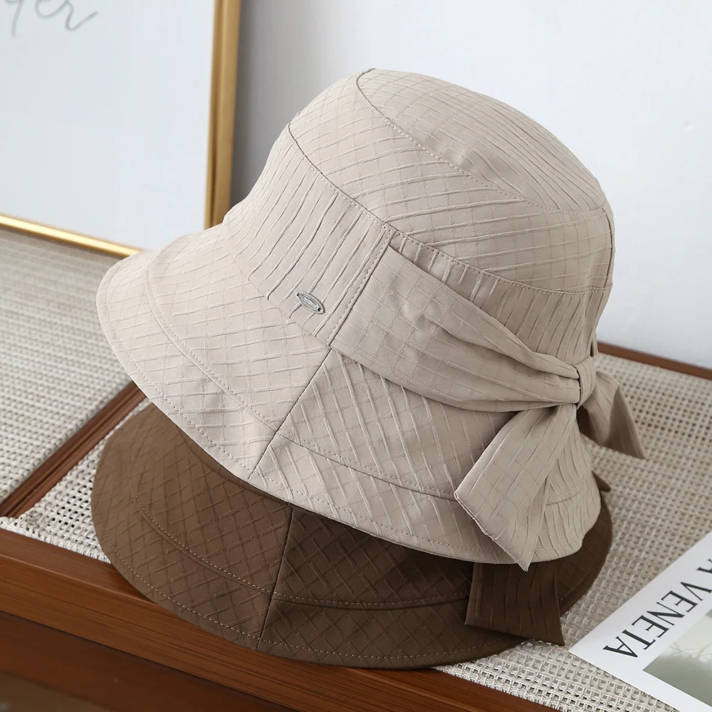 Solid Color Women Outdoor Bucket Hat Elegant Fisherman Hat Small Bow Curl Spring Summer Sunshade Elegant Sun Hat