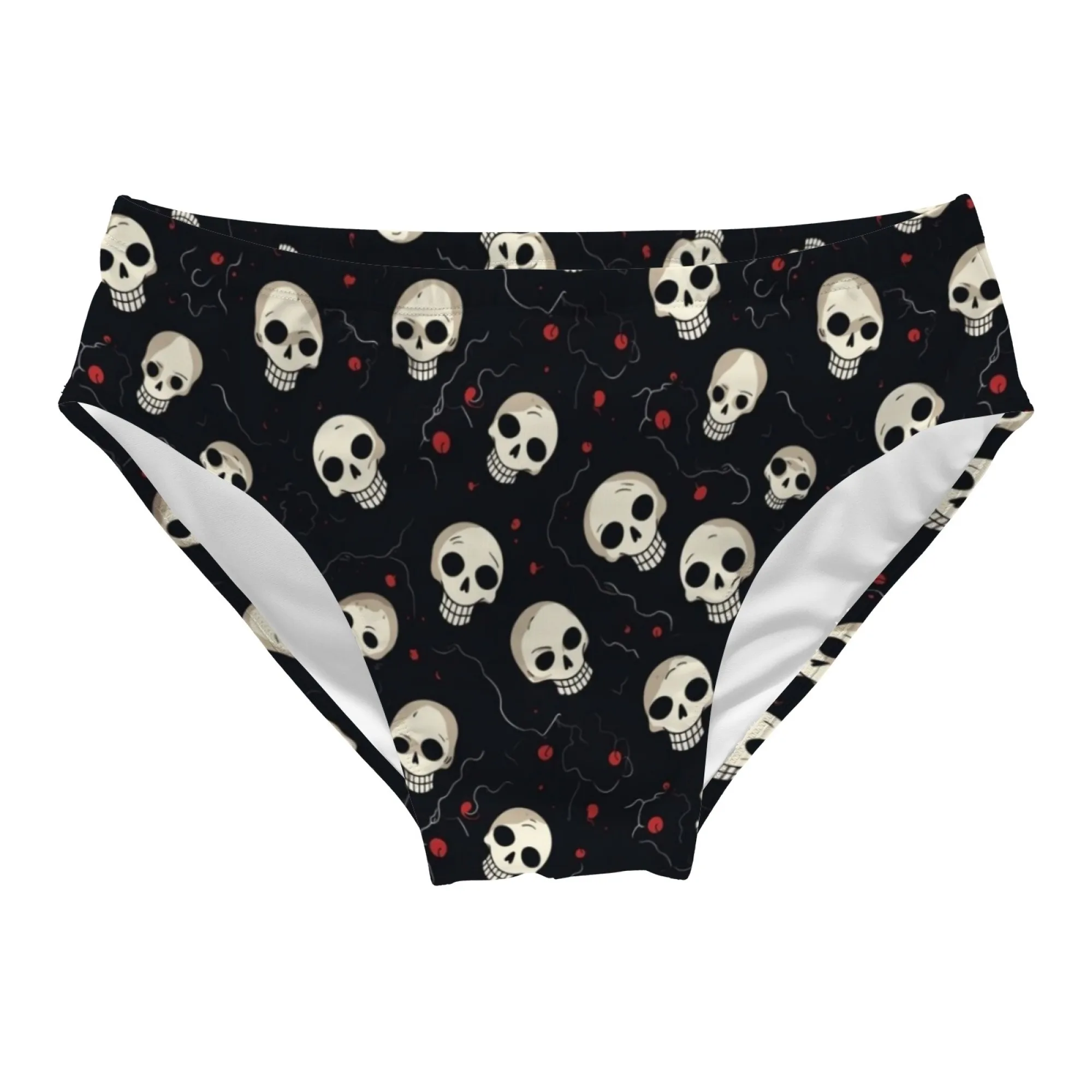 Cute Little Cartoon Skull Print Men's Swimming Trunks Comfortable Lightweight Swimwear Beach Surfing Shorts Briefs Sexy Bikini