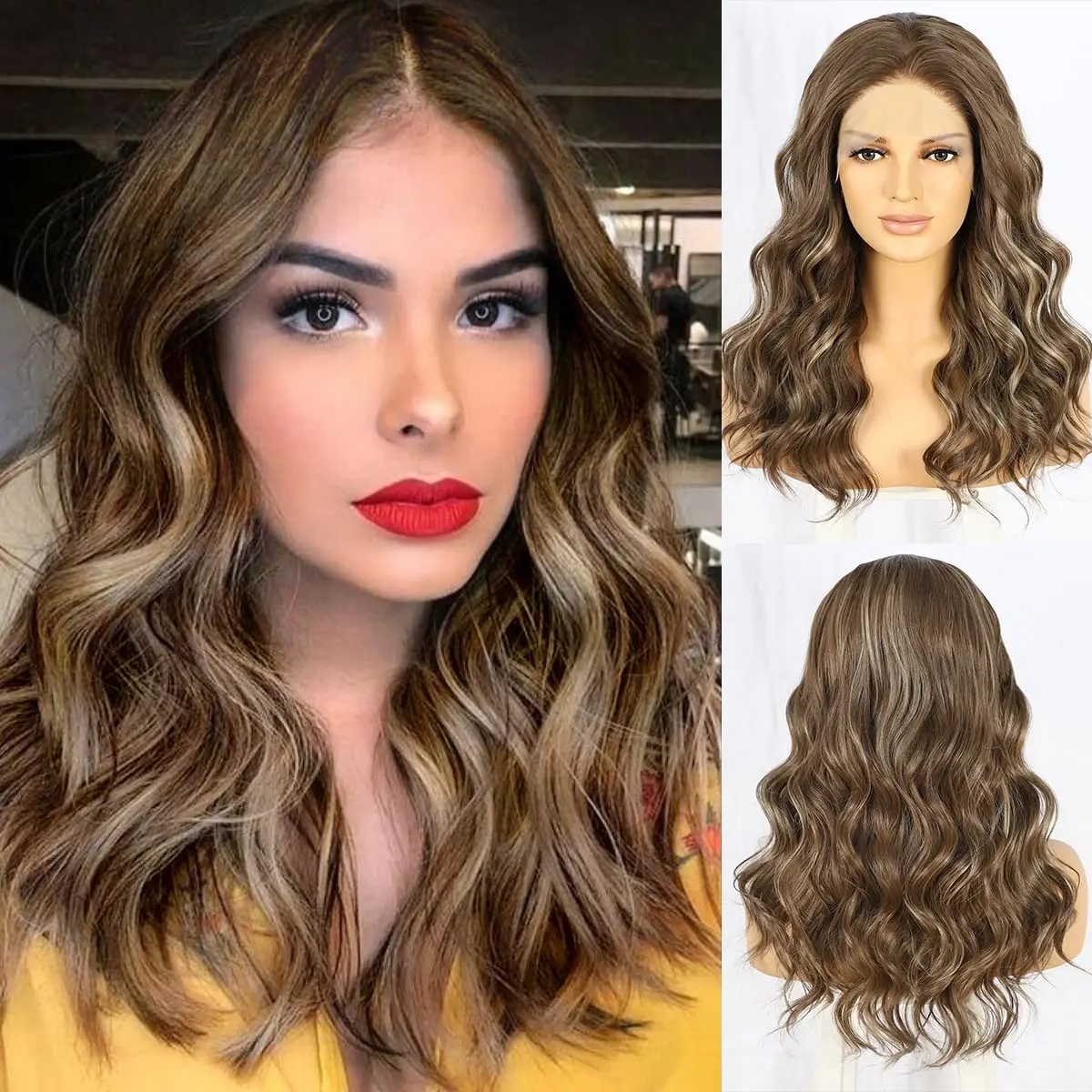 

Highlight 13x3 Synthetic Lace Front Wigs For Women Brown Loose Wave Ombre Blonde Short Bob Lace Front Wigs hd Lace Wigs