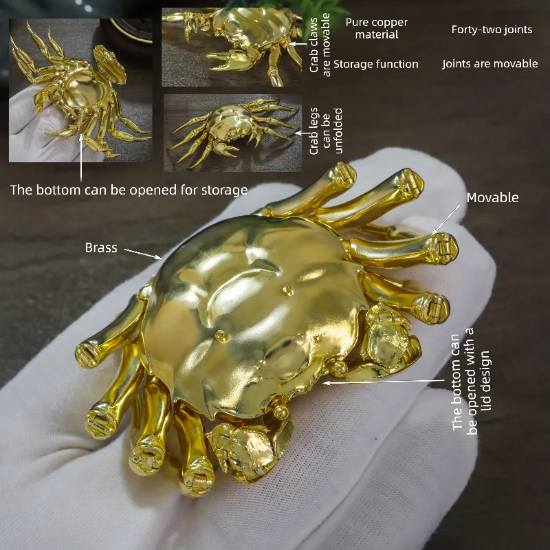 Articulated Hairy Crab Figurine, Pure Copper Crab Figurine, with Movable Joints, A High-quality Handmade Item, A Great Gift.