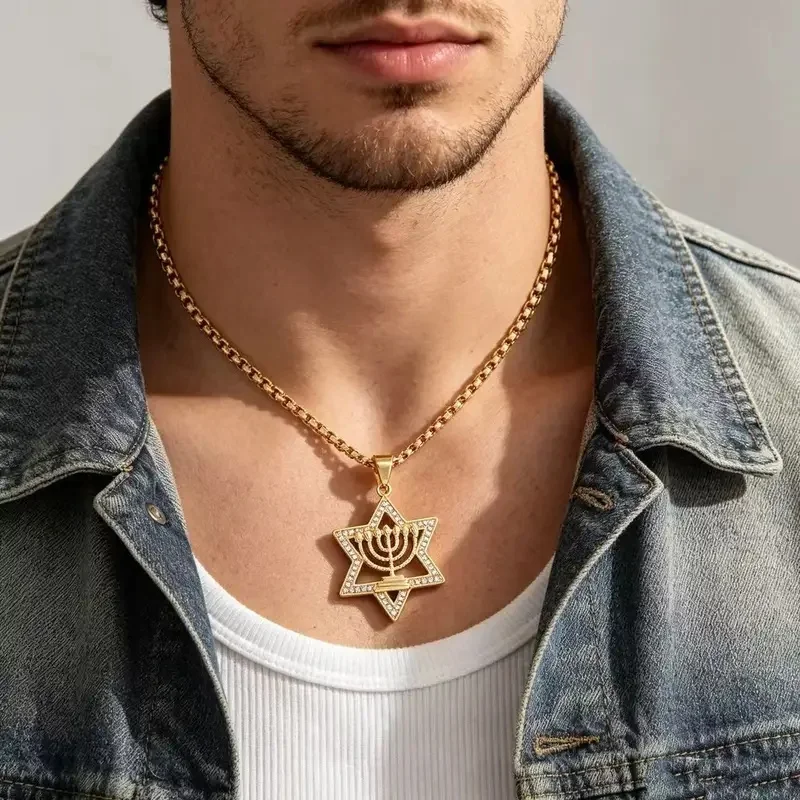 Jewish Star of David Pendant Necklace For Men Lconic Cultural Heritage Hip-hop Jewelry Accessories