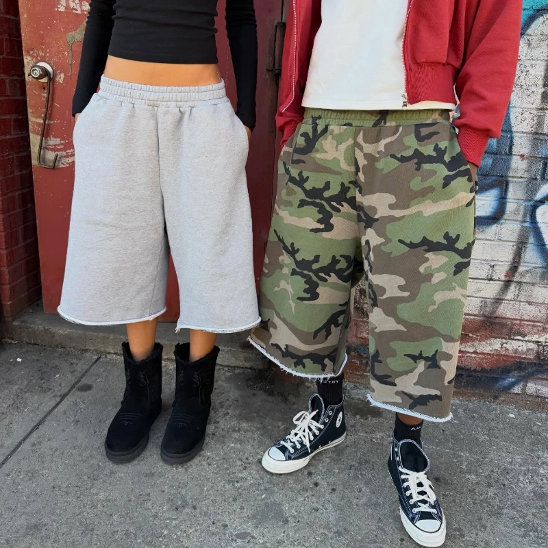 Y2K Baggy Camo Shorts Men Women Camouflage Printing Pocket Burr