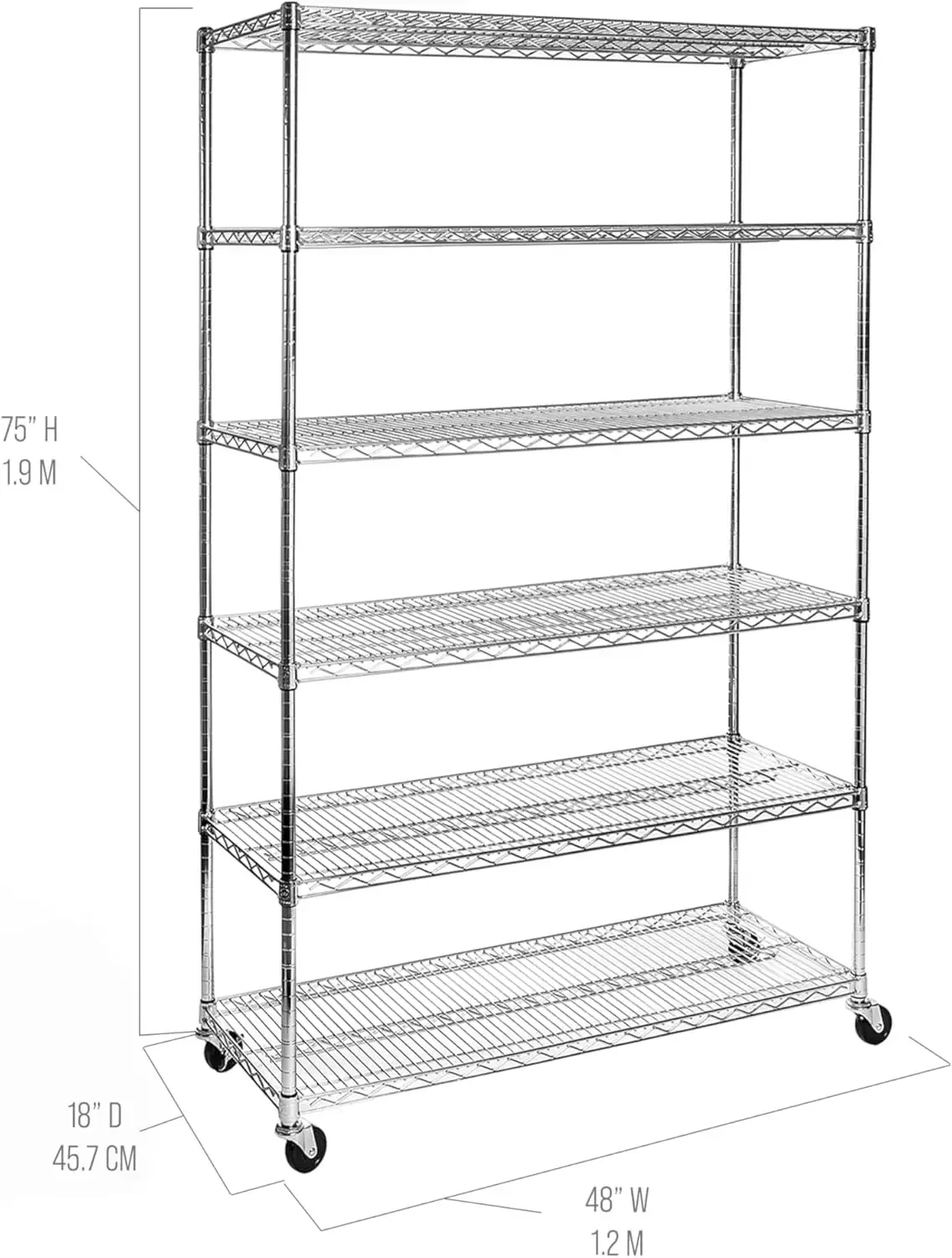 Heavy Duty Steel Wire Rack Storage Unit With Wheels 6 Tier Shelving 48 Inch W 18 Inch D