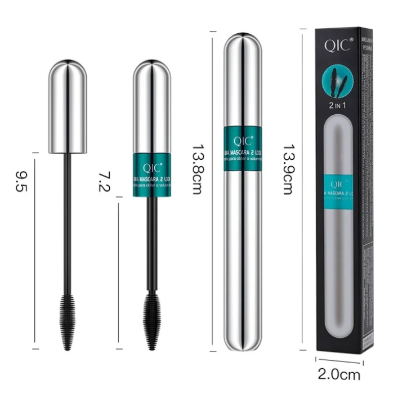 Máscara de pestañas doble en uno, máscara de fibra de seda resistente al agua para extensión de pestañas, cosméticos negros gruesos y alargados para