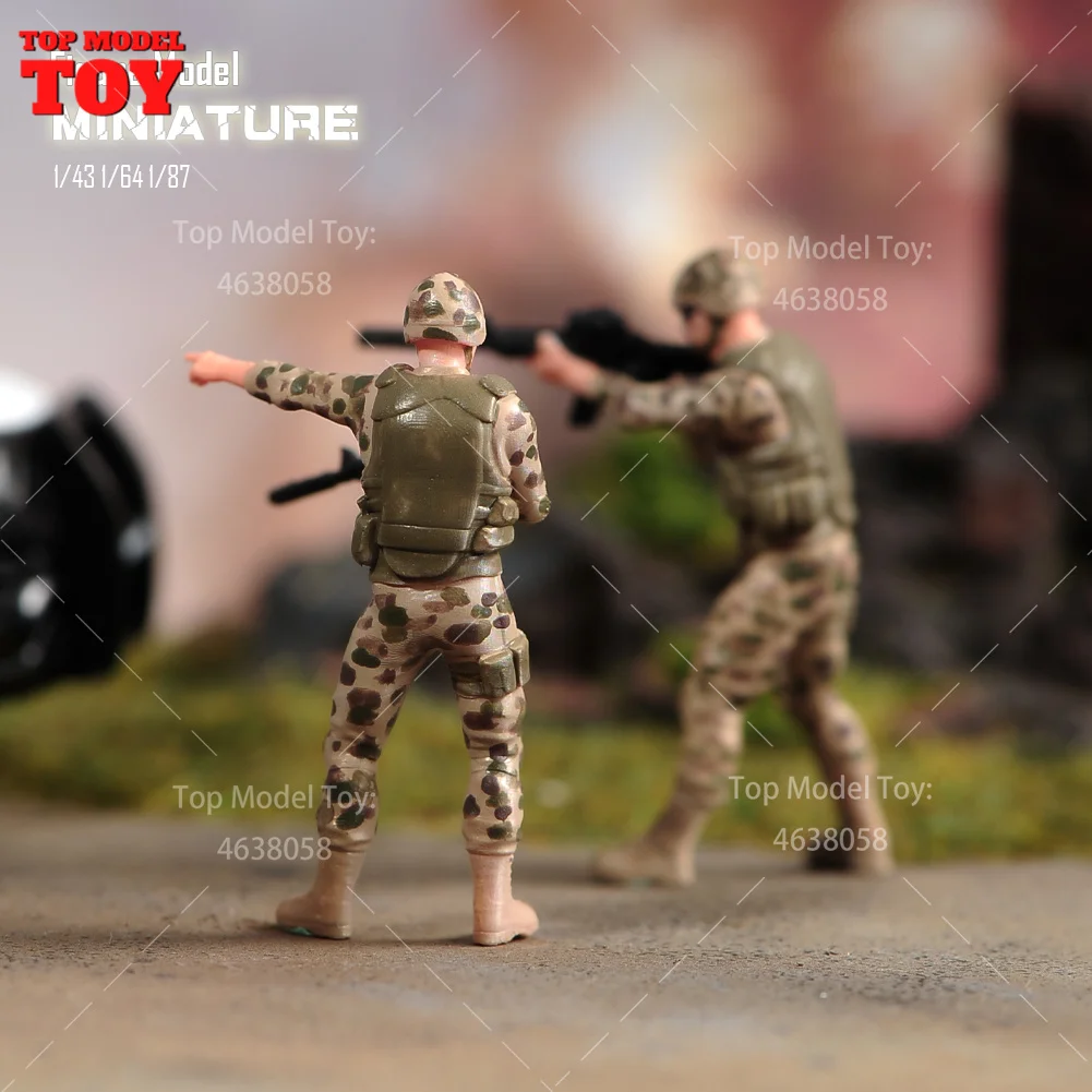 Painted Miniatures 1/64 1/43 1/87 Desert Special Operations 5-Man Team with Guns Male Scene Figure Doll Model For Car Vehicles